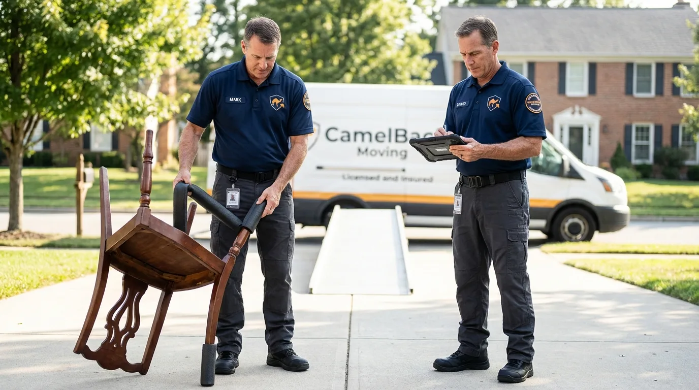 Movers inspecting furniture for damage prevention before loading in Middletown, PA